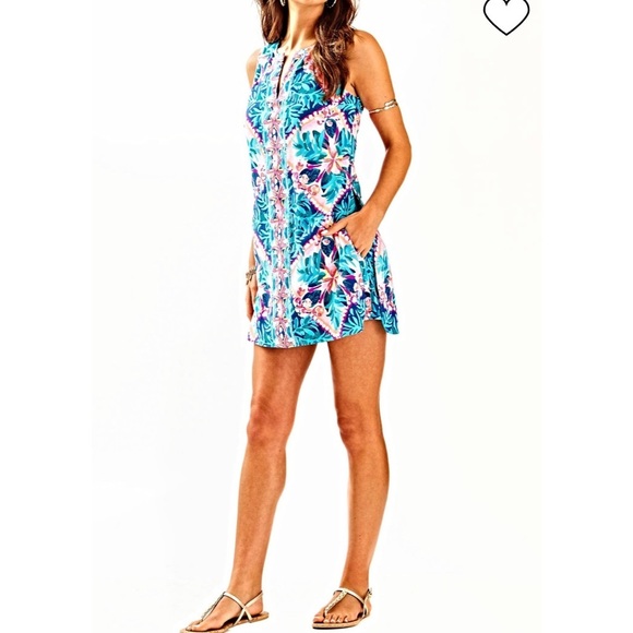Lilly Pulitzer Tanya Romper in Seaside Aqua Size 00 - Picture 13 of 16